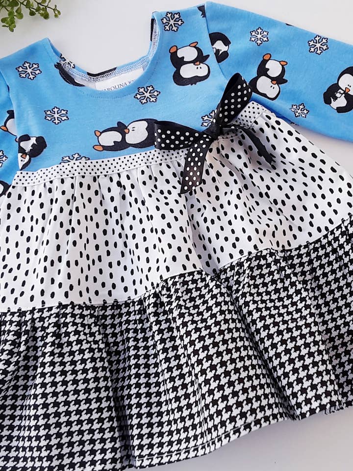 Penguins Tiered Boutique Winter Dress infant baby girl for wholesale by Carolina Kids