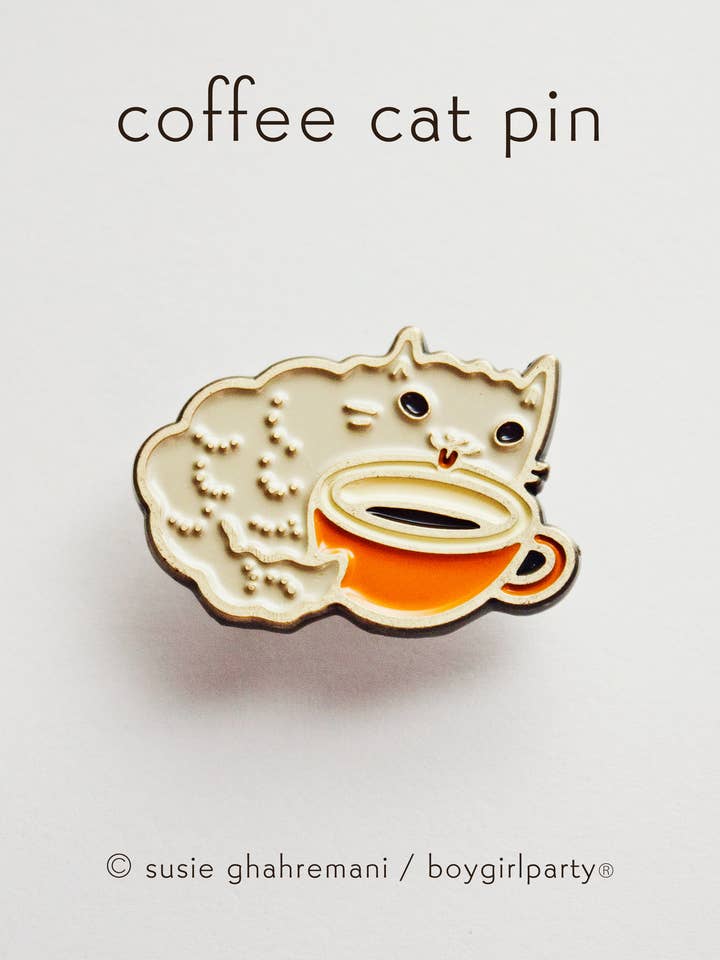 Coffee Cat Enamel Pin — Cute Cafe Tea Jewelry Brooch Badge for wholesale by Boygirlparty