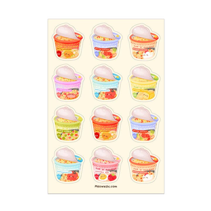 Cup Noodles Sticker Sheet for wholesale by Meowashi Studio