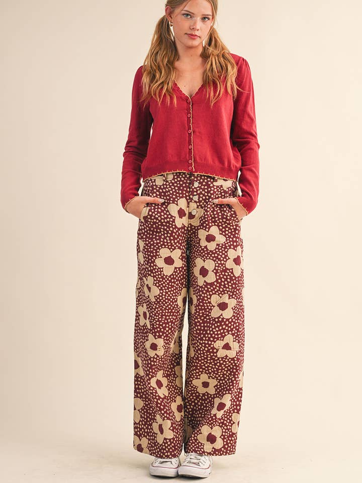 &MERCI - Wholesale Pants - Women's - FLORAL PRINT HIGH WAISTED PANTS MP42148