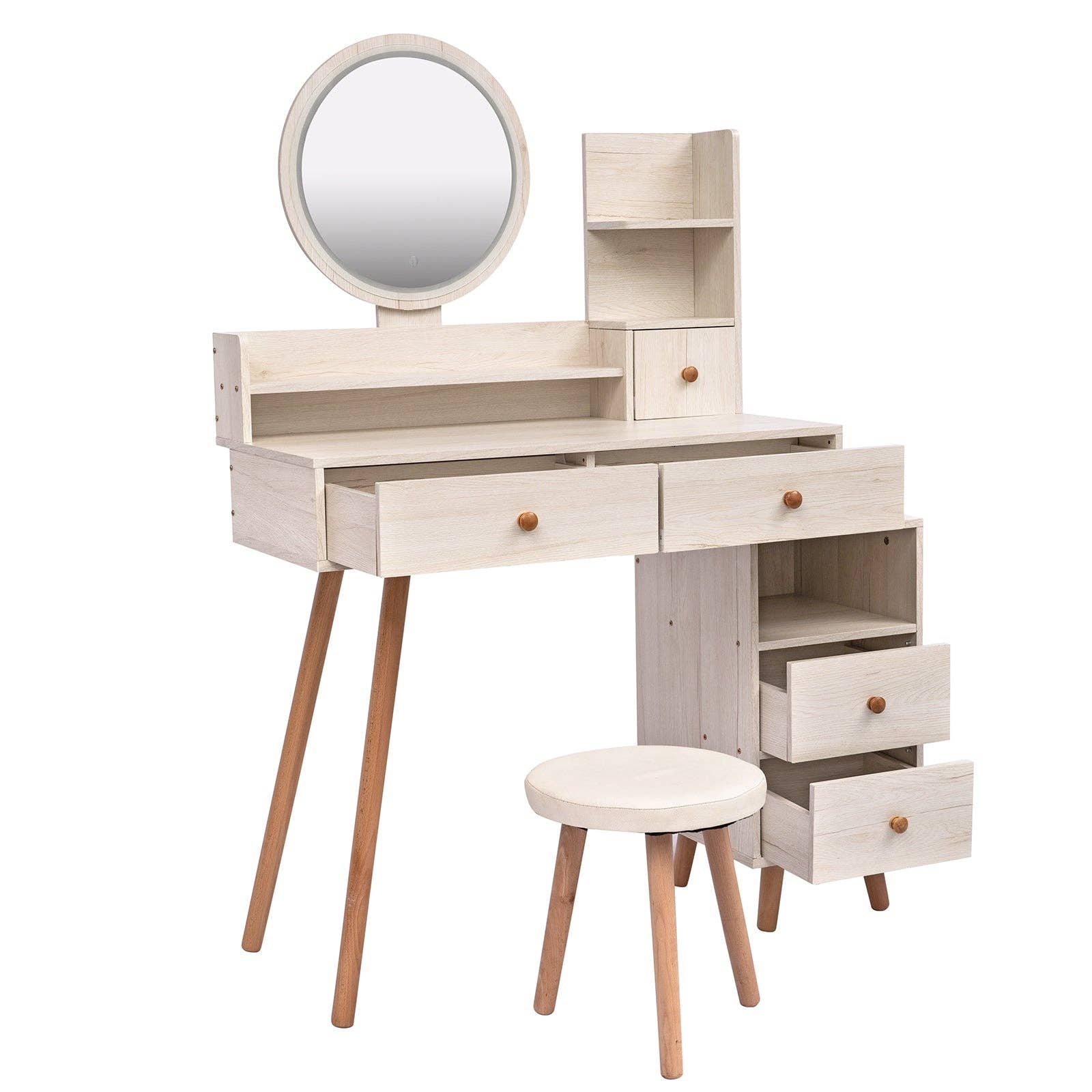 39F Inc. - Wholesale Vanity Mirror - CRAZY ELF Vanity Table with LED Mirror & Cushioned Stool8