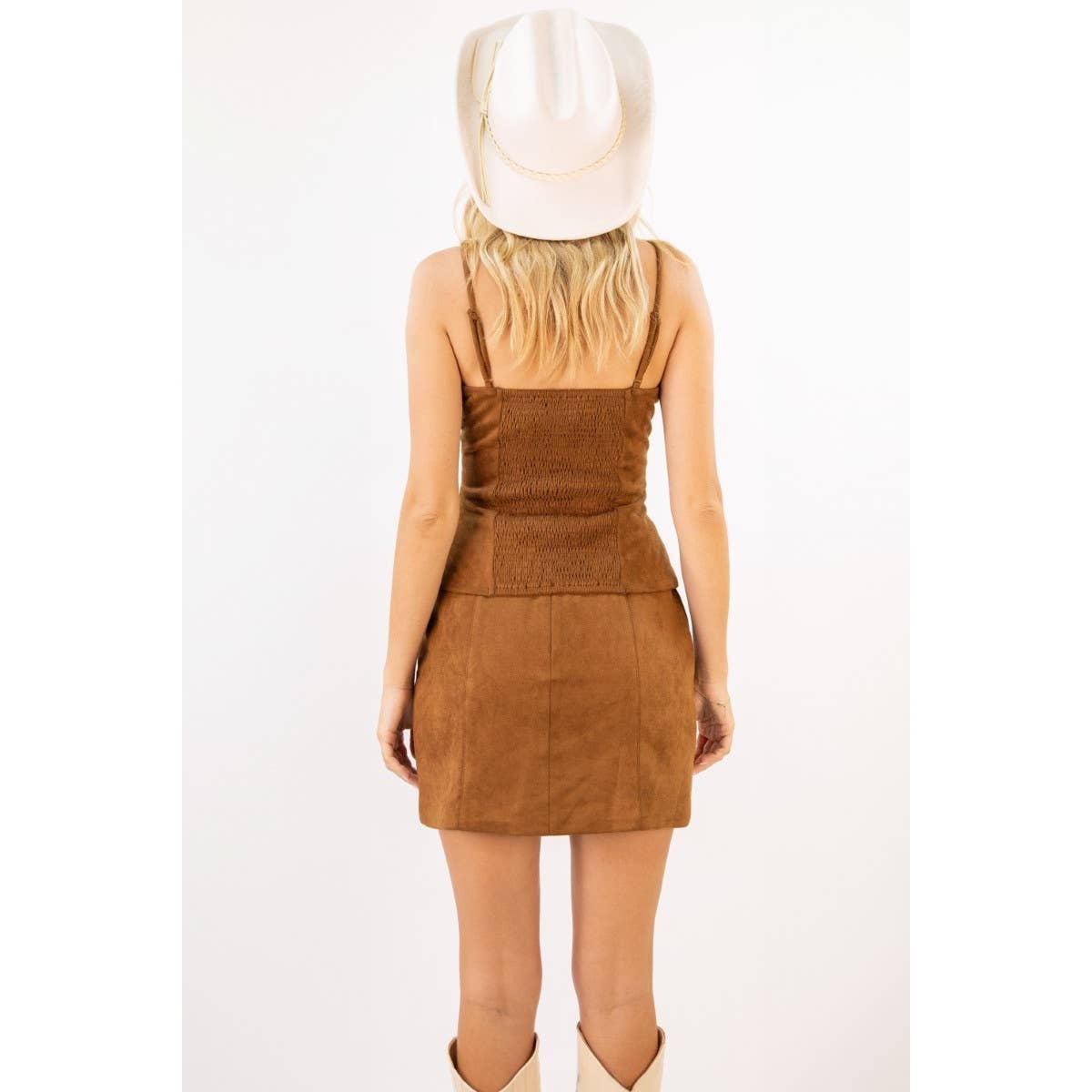 Brown CHLOE SUEDE MINI SKIRT_8S3317-A for wholesale on Faire4