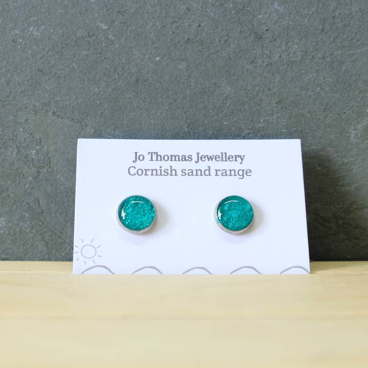 Jo Thomas Jewellery - Venta al por mayor Pendientes de botón/aretes de poste - Tachuelas redondas de arena de Cornualles