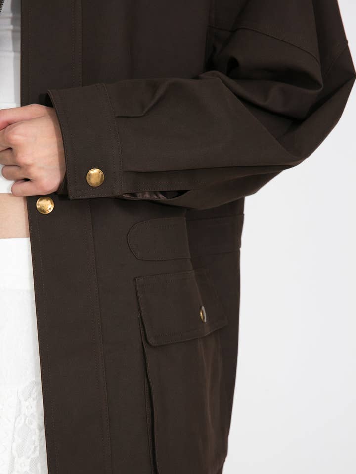 Brown Cropped Faux Suede Jacket with Contrast Collar for wholesale on Faire3