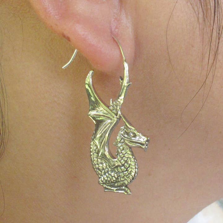 Ajmer by Jodi - Wholesale Dangle Earrings - Dragon Earrings~ Yellow or White Brass with Sterling wires3
