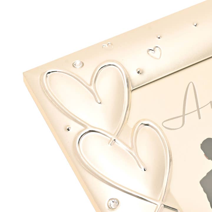 WIDDOP and Co. - Vendita all'ingrosso Cornice portafoto - Cornice Amore placcata in argento con cuori e cristalli 10,2 x 15,2 cm