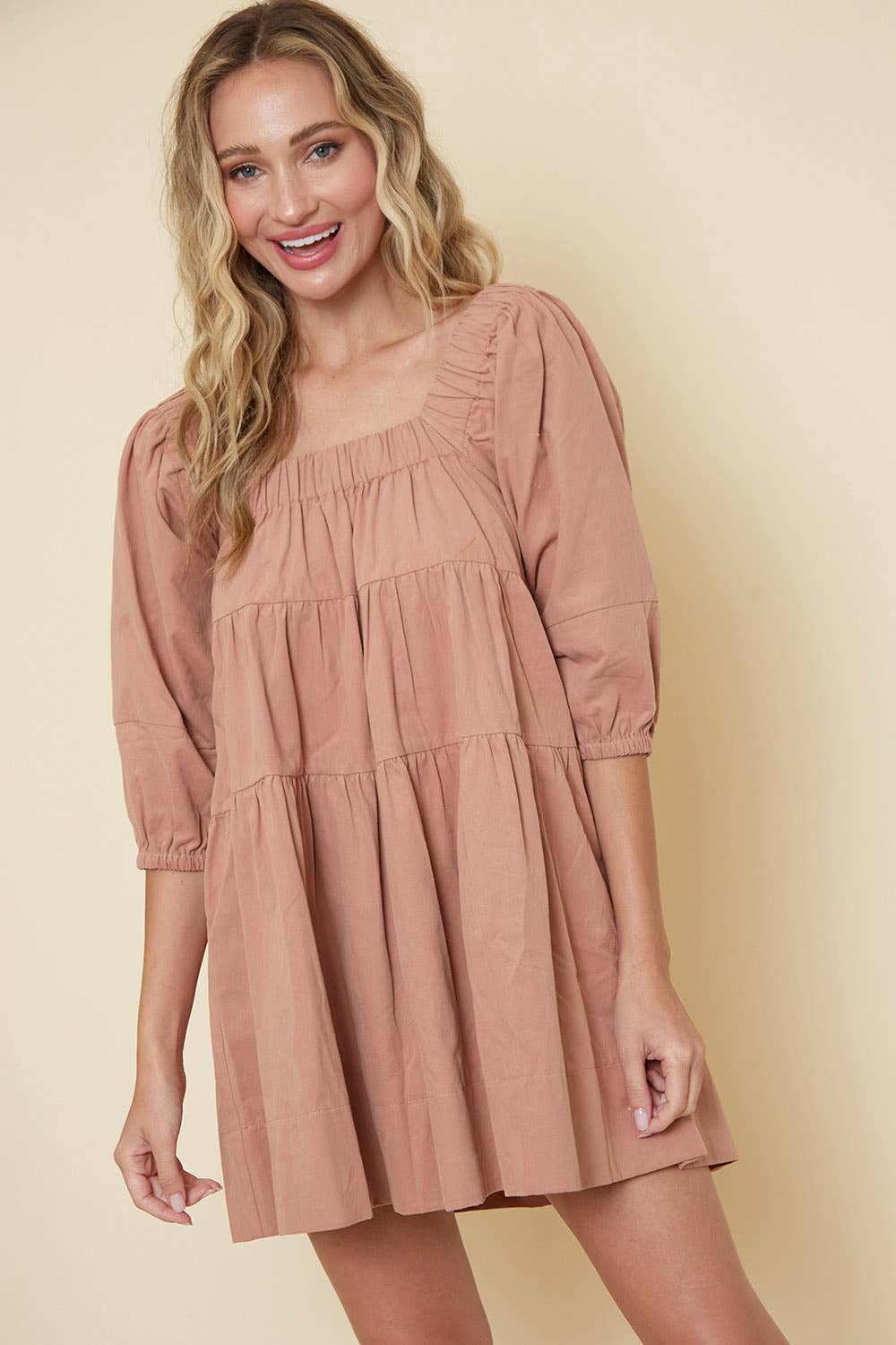 Saints & Hearts - Vente Robe – femme - SID2340A ROBE BABYDOLL OCCIDENTALE À COL CARRÉ OLIVE AVEC POCHES8