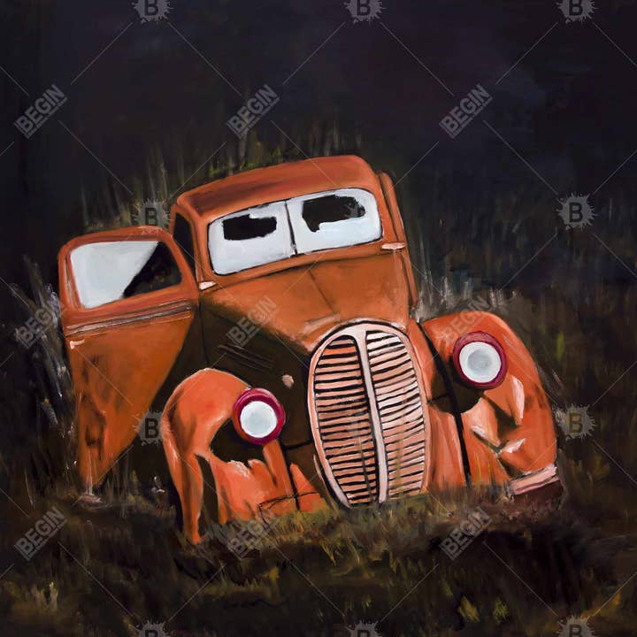 Orange Humpy Old Car by Night | Taie d'oreiller d'intérieur 26" x 26" en vente sur Faire