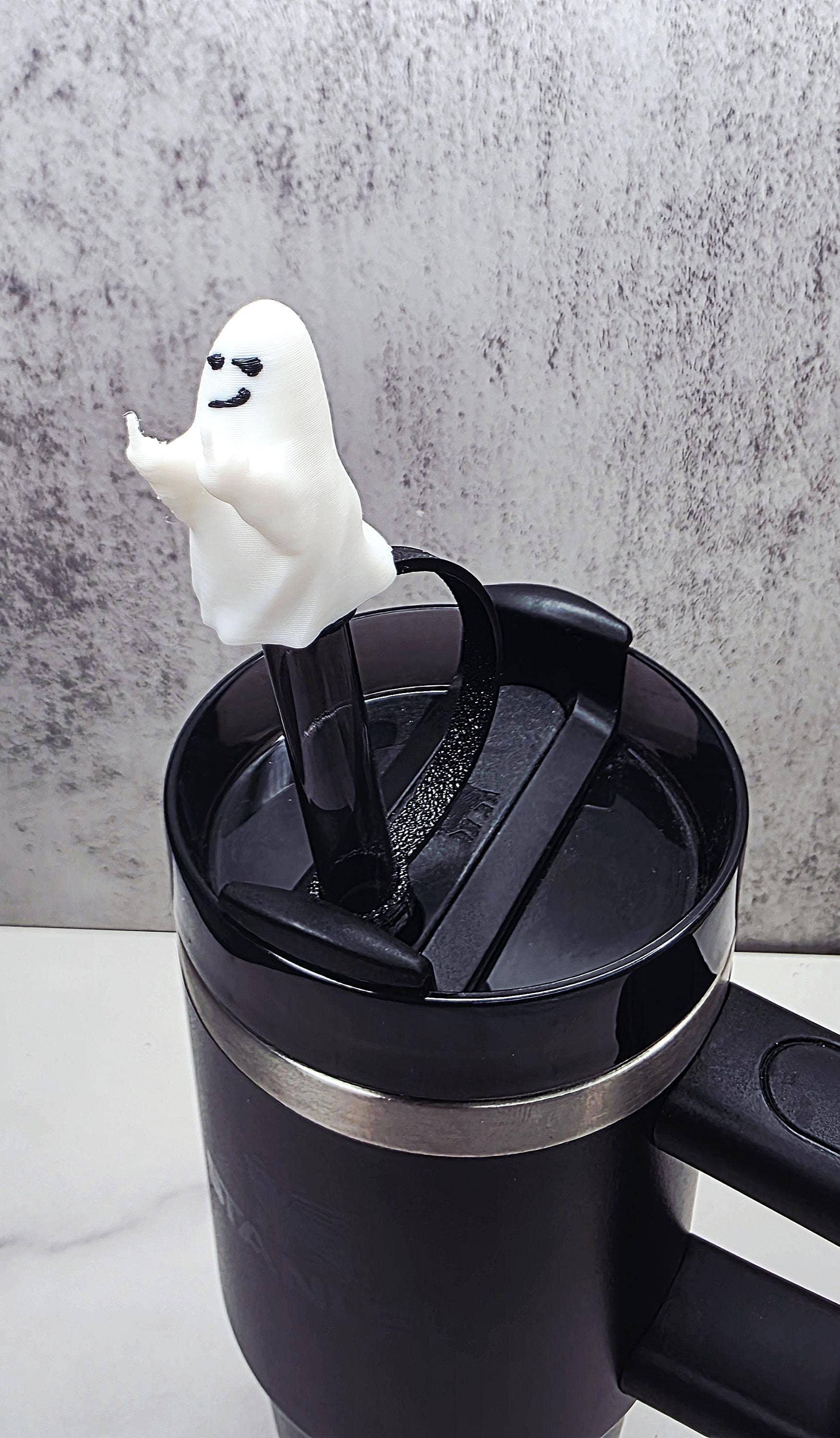 Agape Designs 3D - Wholesale Drink Topper - Rude Ghost Giving Finger Straw Cover for Halloween Tumbler1