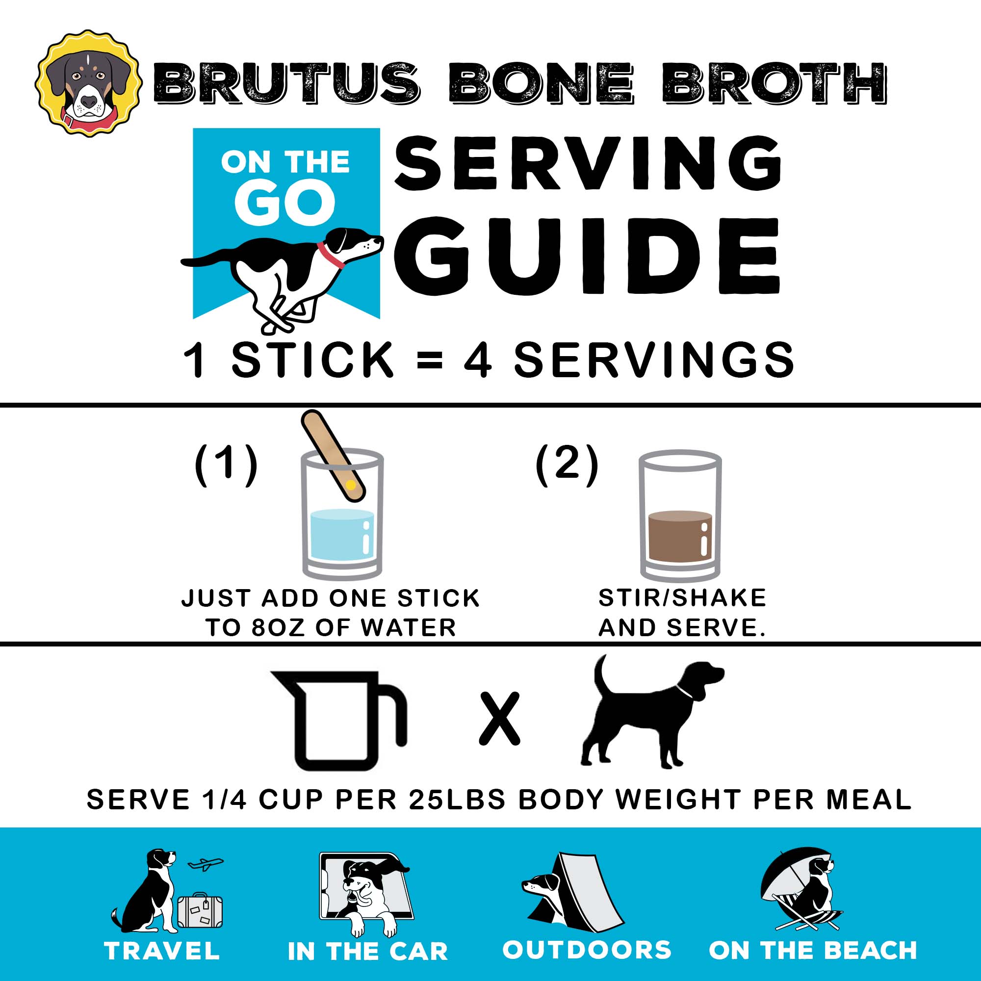 Brutus Broth - Wholesale Pet Food - Dog - Brutus Broth Instant Broth Beef 30 Stick Point of Sale Pack6