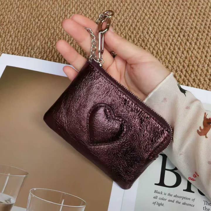 Pretty Persuasions - Wholesale Coin Purse - Women's - PL25035 Stitched Heart Leather Coin Purse Charm4