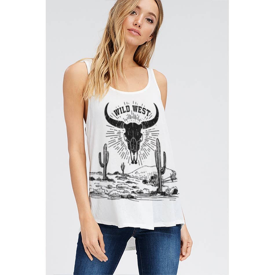 Phil Love - Vente Débardeur – femme - Débardeur Western noir à motif tête de mort3