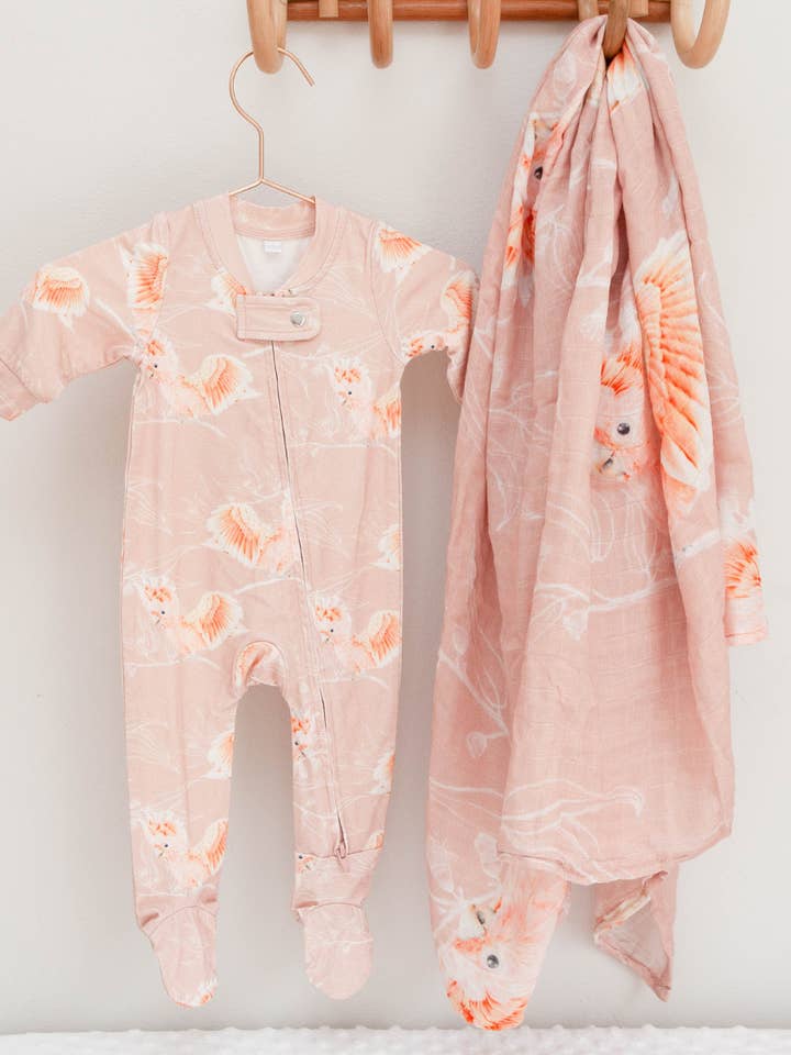 Botanical Baby - Wholesale Jumpsuit – Baby - Organic Zip Growsuit in Cockatoo3