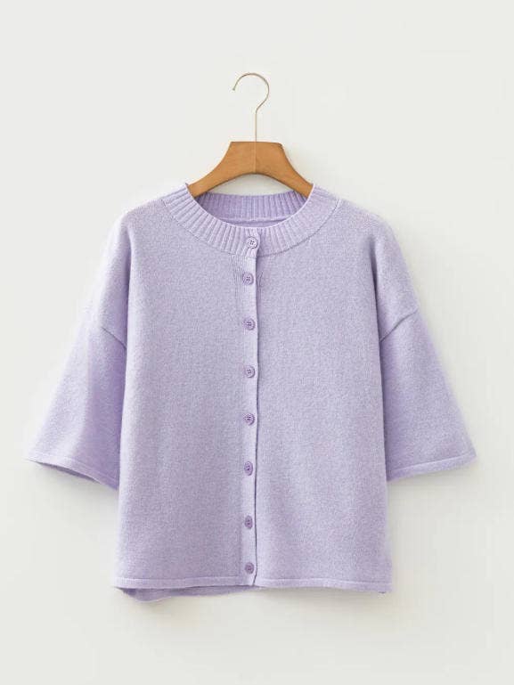 Lavendula 3/4 Sleeve Boxy Knit Button Down Sweater Cardigan for wholesale by Sweet Lover Fashion