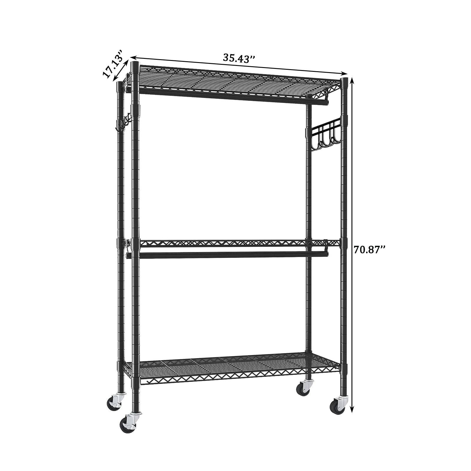 39F Inc. - Wholesale Coat Rack - Black Heavy Duty Rolling Clothes Rack with Shelves & Hooks8