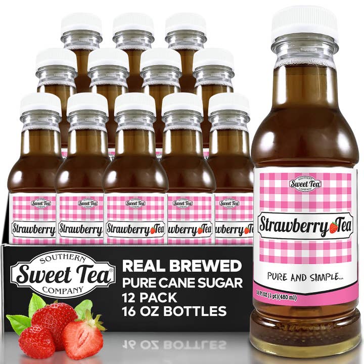 Strawberry Sweet Iced Tea - Real Brewed Black Tea - 12 Pack (16oz) for wholesale by Southern Sweet Tea Company