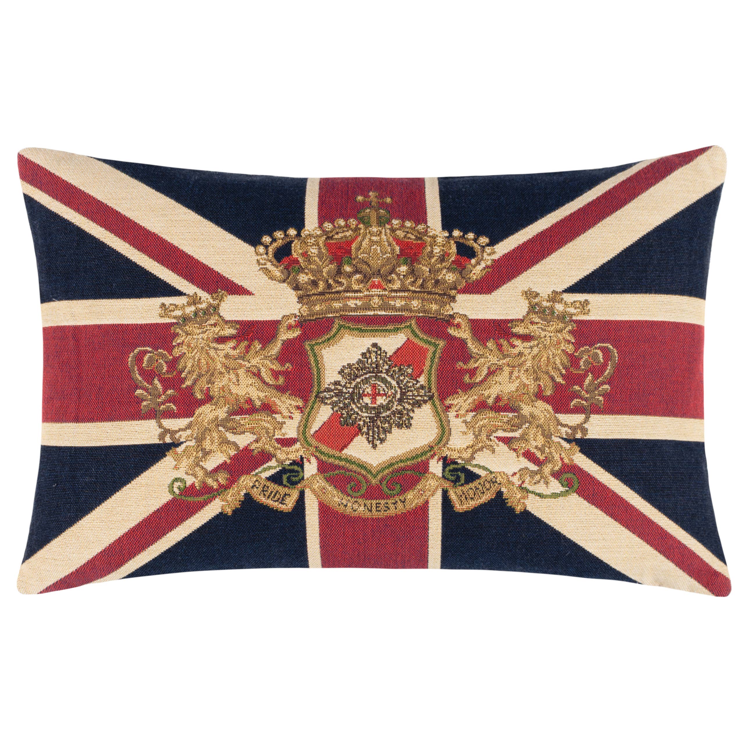 Blue Red Union Jack Lion Crest Flag Tapestry Cushion Blue/Red for wholesale on Faire1