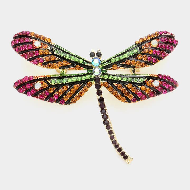 Sensibling Corp. - Wholesale Brooch - Stone Embellished Metal Dragonfly Pin Brooch
