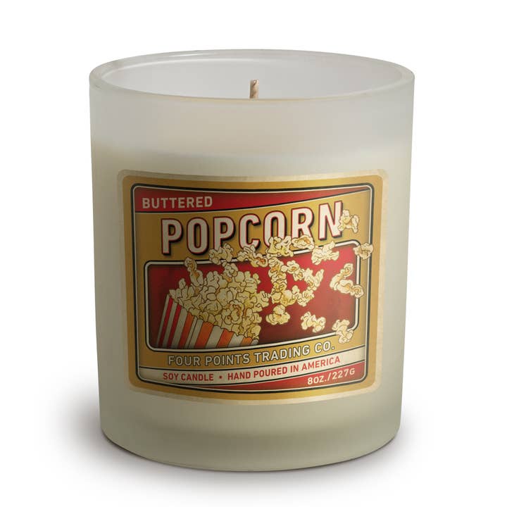 Buttered Popcorn 8 oz Soy Candle for wholesale by Four Points Trading Co