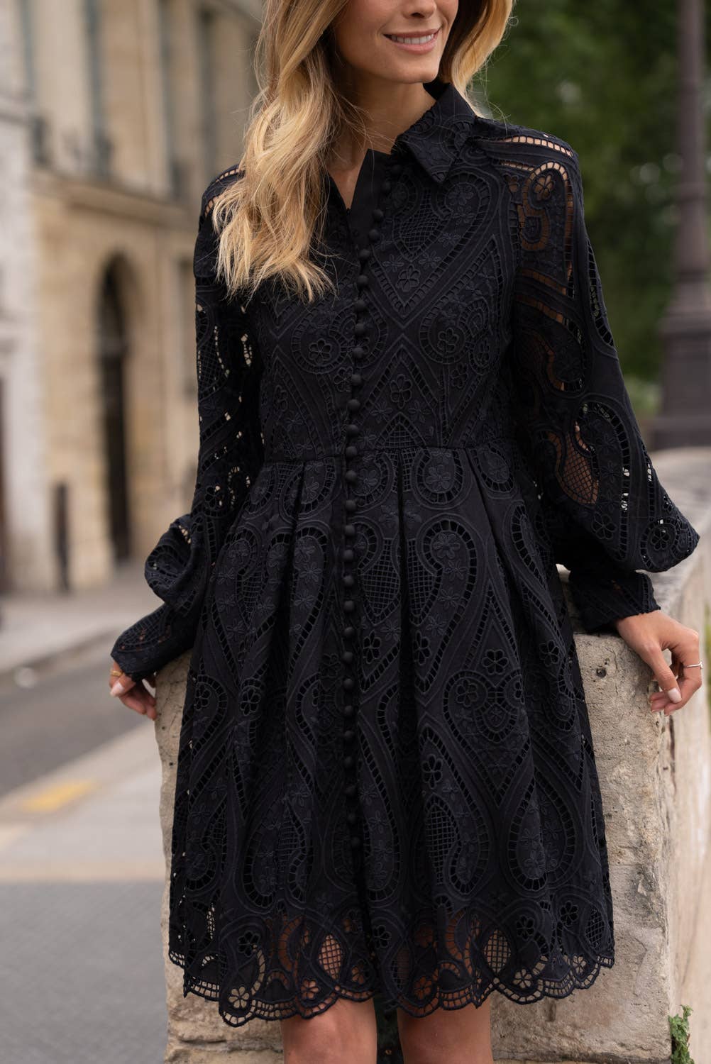 Nero Abito in pizzo di cotone ricamato - CH003 in vendita all'ingrosso su Faire1