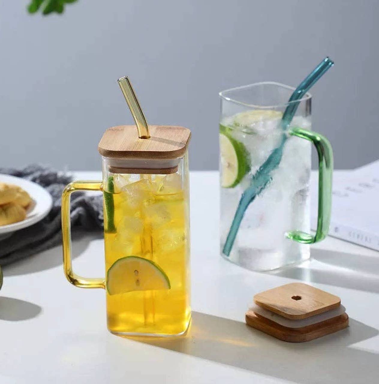 Subli Vinyl Blanks – wholesale Dricksglas och koppar – Square Libbey-glas med bambulock och sugrör5