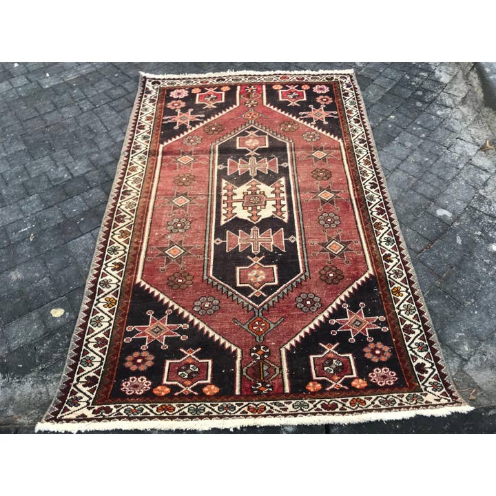 Oushak Wool Rug - Vintage Style - Red Blue 3.4 x 5 ft for wholesale by Oushak Rugs