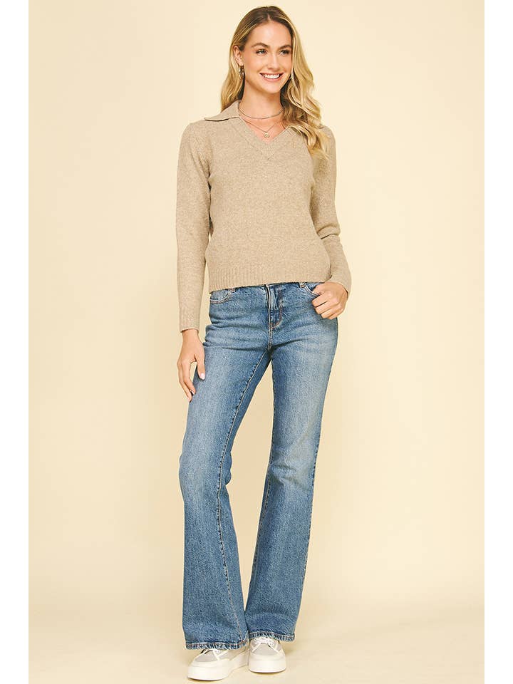 PINCH - Wholesale Knit Sweater - Women's - V-NECK COLLARED SWEATER - 6341W7