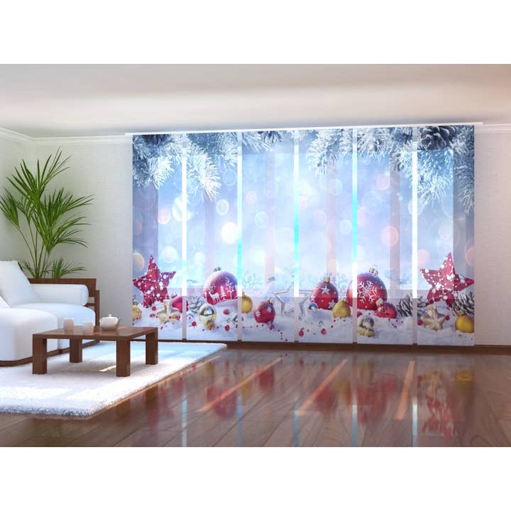 Uppsättning av 6 röda och guld jul boll Panel gardiner för wholesale av IlyDecor