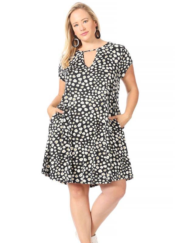 VIBE Apparel Co – wholesale Klänning - Dam – Plus mörk Ditsy blommig nyckelhål sväng klänning0