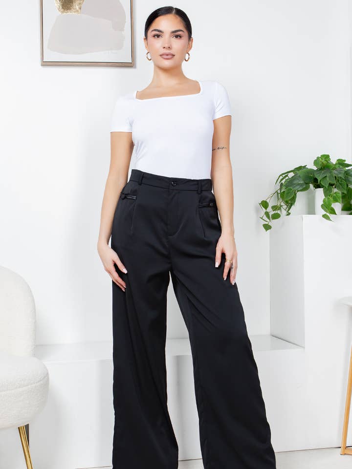 Damers enfärgade dressade byxor med hög midja för wholesale av Fashion Space