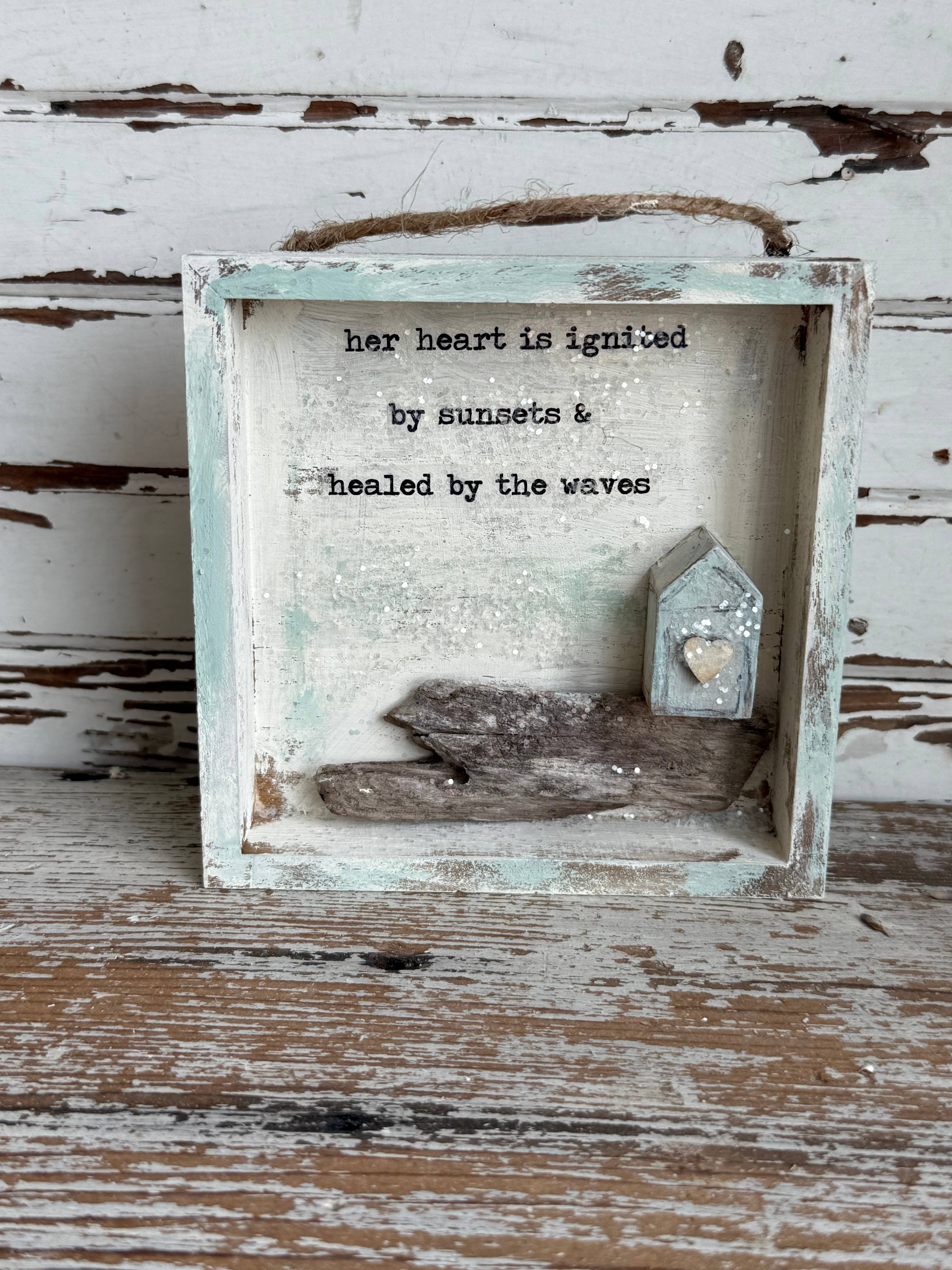UnfiniSHEd - Wholesale Wall Sign - Driftwood Tiny House art shadowbox, handmade heart ignited 4