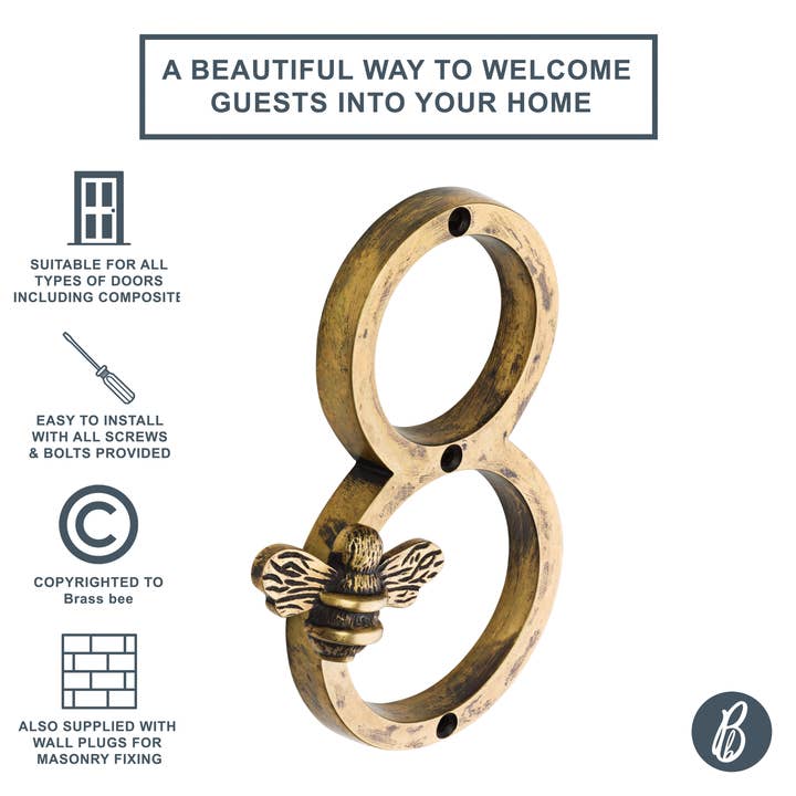 Brass bee - Wholesale Wall hook - Brass bee Premium House Numbers with Bee in Heritage Finish17