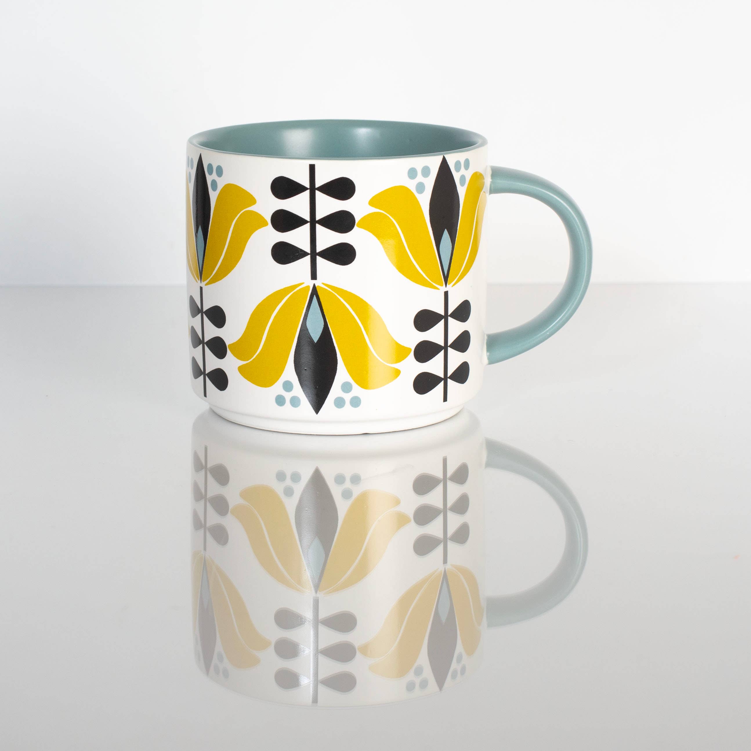 Mod Lounge Paper Company - Wholesale Coffee mug - Yellow Lotus Flower Mid Century Stackable Matte Coffee Mug