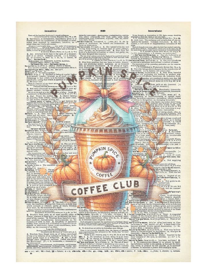 Fall, Coffee, unique, art, Vintage Dictionary Print for wholesale by Crazilyhumbledesigns