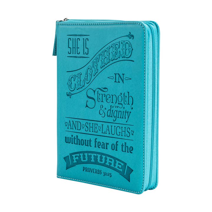 Teal Zippered Journal: She is Clothed in Strength for wholesale by Divinity Boutique