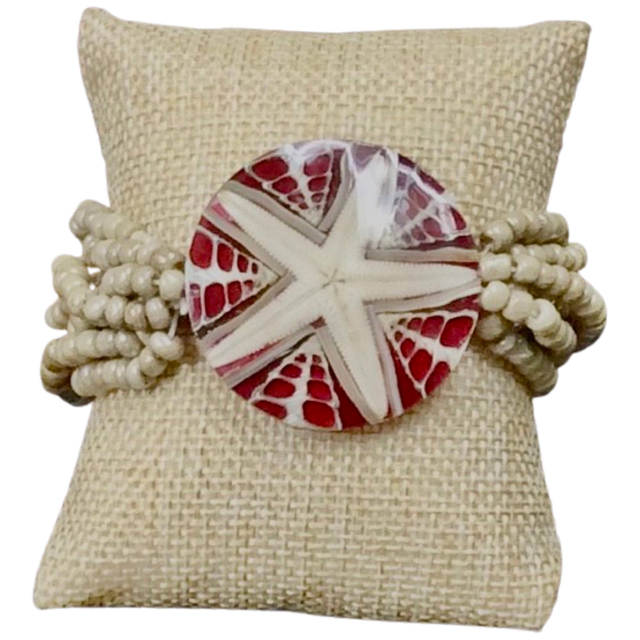Bamboo Source Tropical Decor - Wholesale Beaded Bracelet - Starfish Stretch Bracelet - Red1