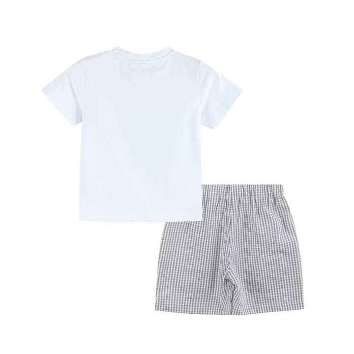 Lil Cactus - Wholesale Top & Short Set - Kids - Gray Gingham Golf Tee and Shorts 2 pc Set4
