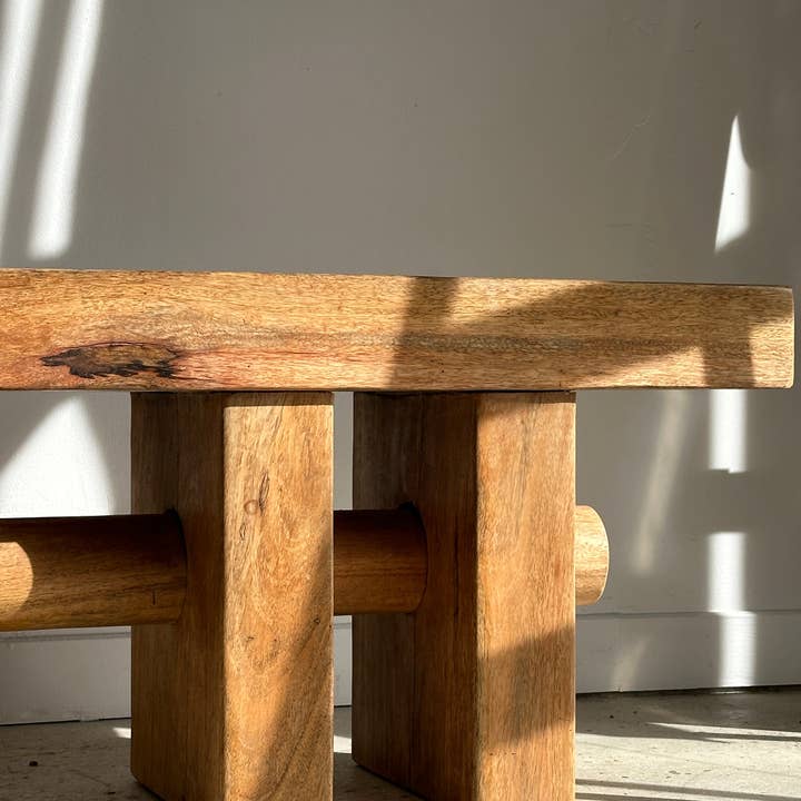 Office Objets - Wholesale Bench - Solid wood bench with openwork base crossed by a cylinder - Mango wood40