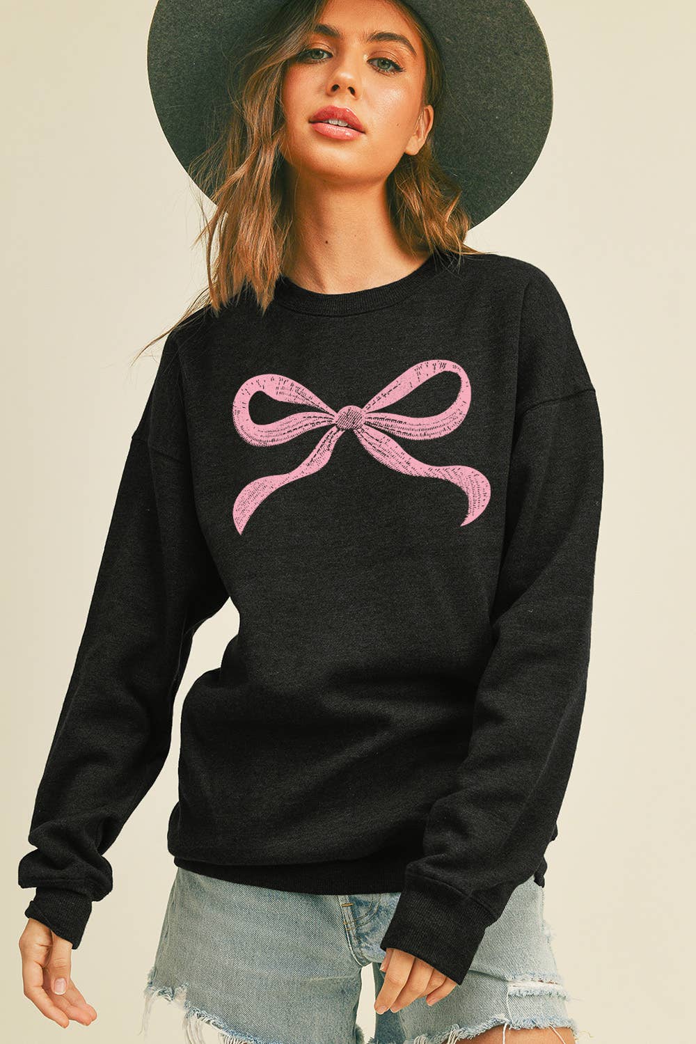 Honestee - Venta al por mayor Sudadera estampada - Mujer - Sudadera gráfica de manga larga con lazo14