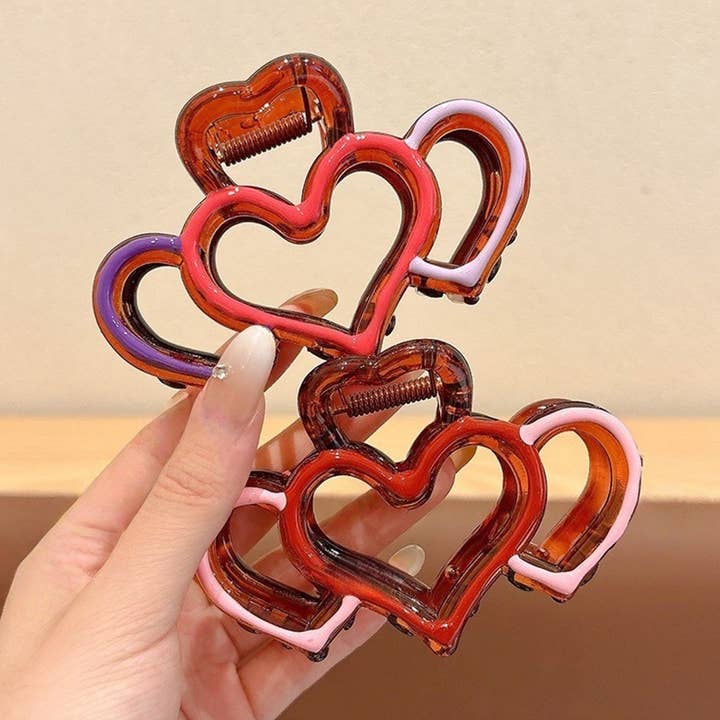 Bonbon Pince à cheveux en acrylique en forme de cœur de la Saint-Valentin à contraste de couleurs en vente sur Faire3