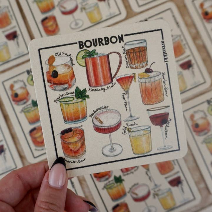 artxnikki - Wholesale Coasters - Classic Cocktail Variety Coaster Set of 4 (Bourbon, Gin, Vodka, Tequila)