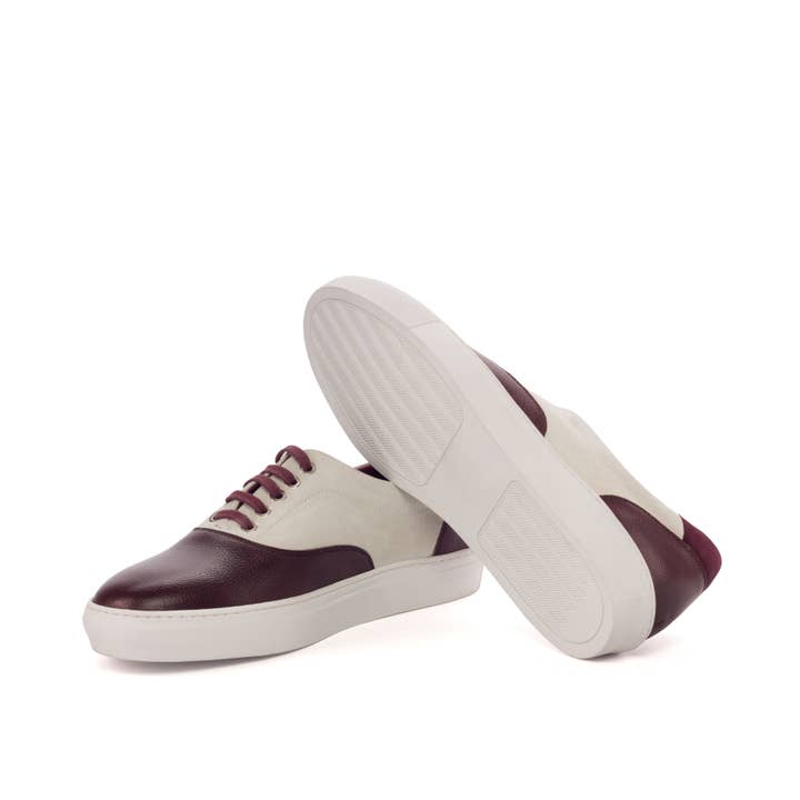 Le Ruux – wholesale Vardagssneakers - Herr – Unik Handgjord Top Sider Sneaker - målad Fullkorn Vinröd-Kid mocka Vit-Kid mocka Vin