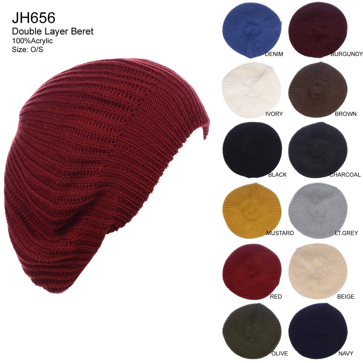 Wholesale JH656_asst - One Dozen Beret Hats for your store