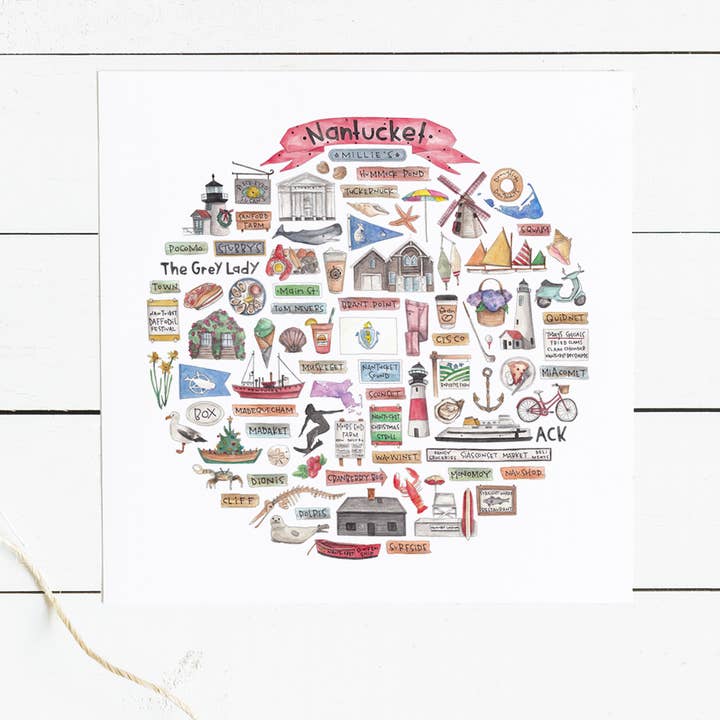 Nantucket, MA Ikonen-Aquarelldruck für den Großhandel von Green Blanky Studio