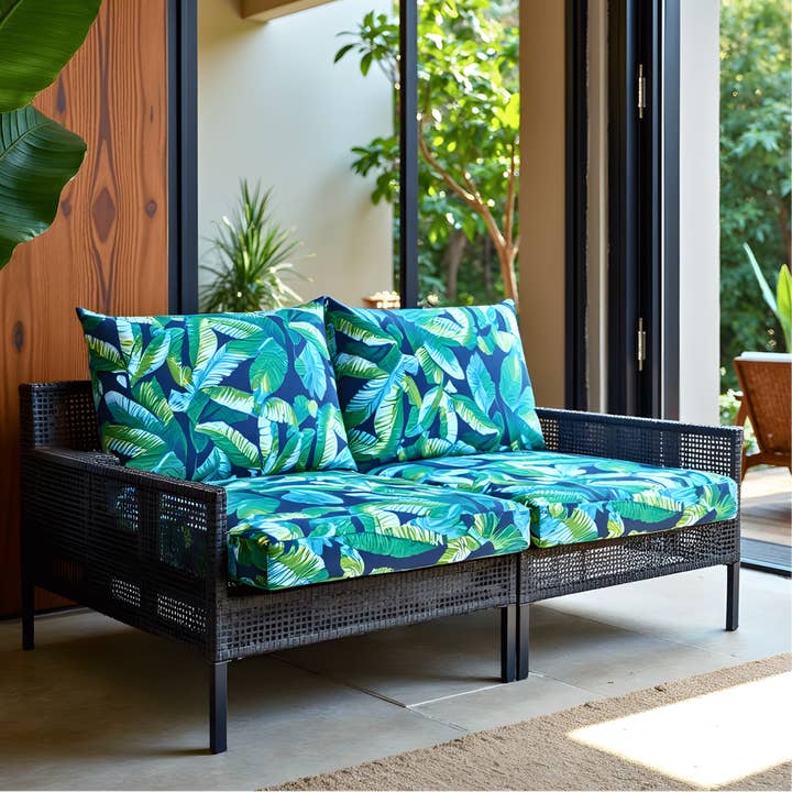 REMOVED BRAND - Wholesale Chair Cushion - Rockin Cushions Outdoor Slip Covers | Green Banana Leaf Jungle Print | Compatible with IKEA Duvholmen Kuddarna Cushions | Includes 2 Kuddarna Pillow Covers and 2 Duvholmen Seat Covers - Set of 41