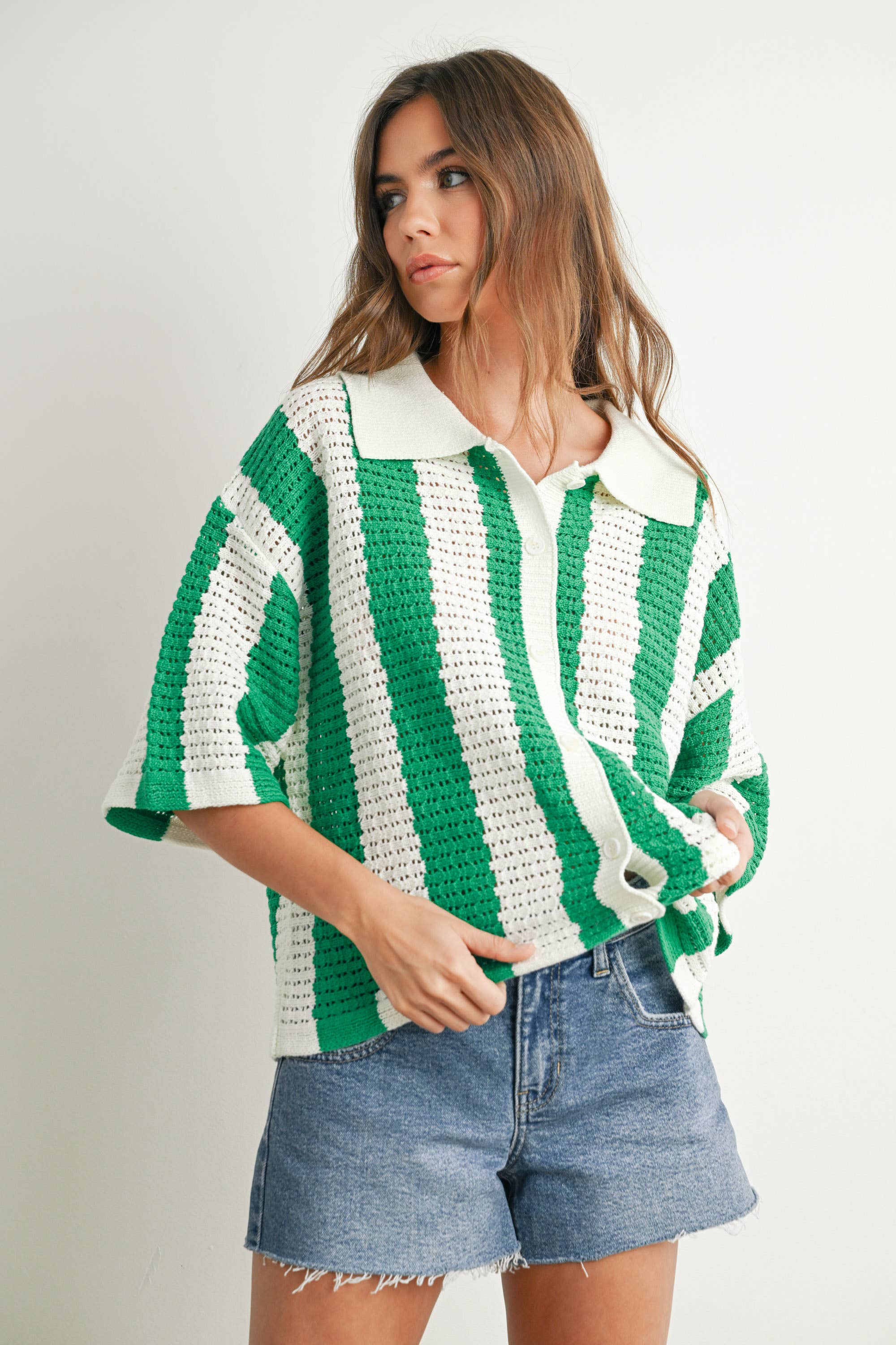 BUTTERMELON - Venta al por mayor Jersey de punto - Mujer - Jersey de Punto a Rayas con Botones - BMW774215