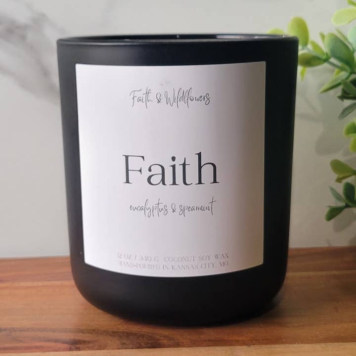 Faith - 12 oz Jar Candle - Eucalyptus & Mint for wholesale by Faith & Wildflowers
