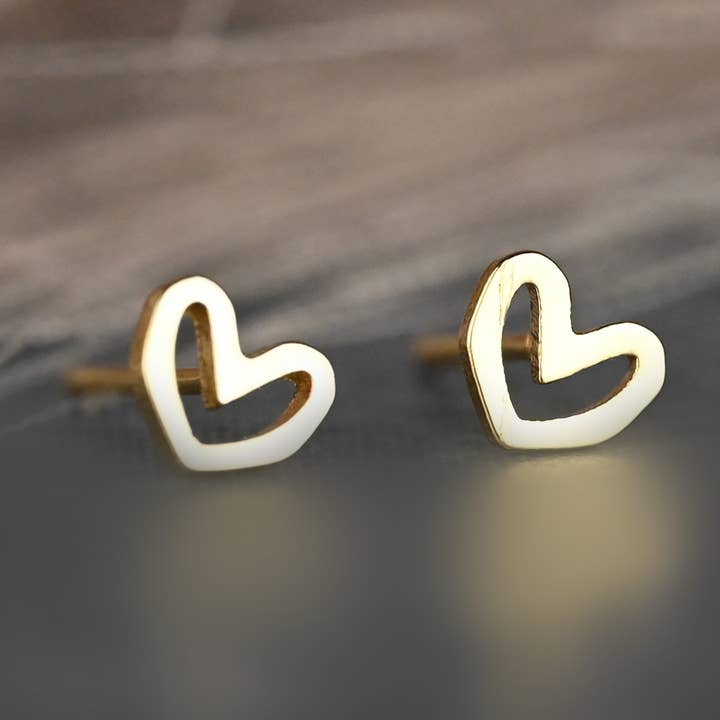 Small Hand Drawn Heart Studs for wholesale by KBD Studio