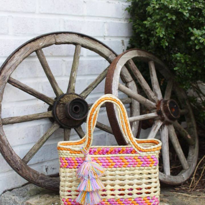 Squeeze De Citron - Wholesale Beach Bag - Palm Net Yatzil In Lavender / Mango