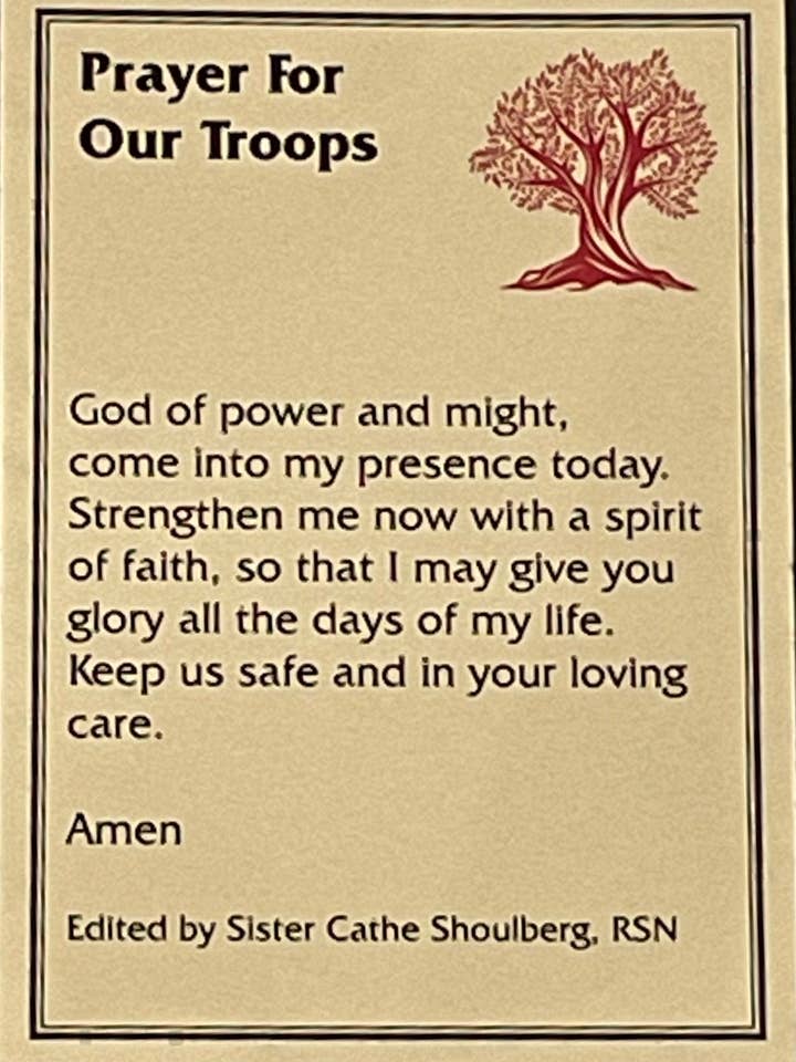 Carte de prière-PC8 - BÉNISSEZ NOS TROUPES pour la vente par Holy Land Wood and Stone